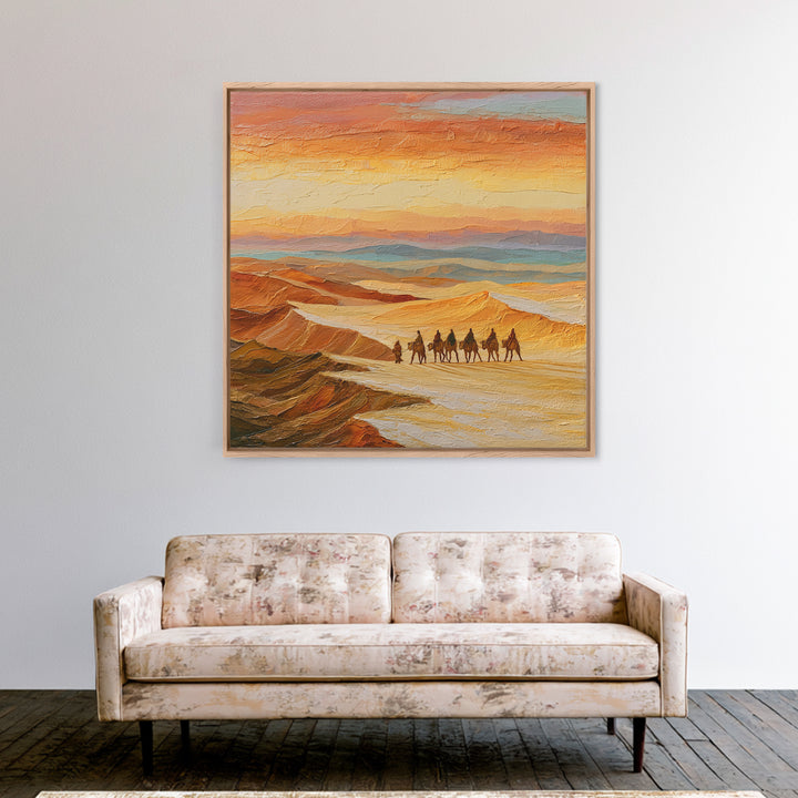 Camel Caravan Crossing Golden Dunes Canvas Print, Desert Art, Western Decor, Southwestern Decor, Fine Art, Desert, Modern Decor, DES-1x1-31