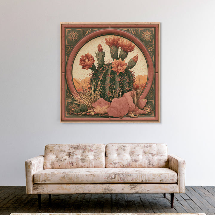 Cactus Botanical Plate Framed Canvas Print, Desert Art, Gallery Decor, Southwestern Decor, Fine Art, Desert, Home Decor, DES-1x1-32