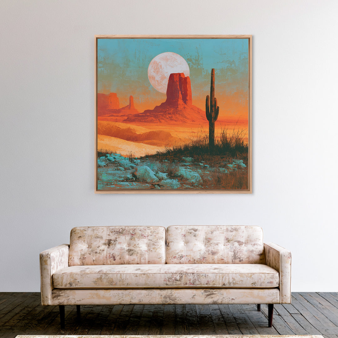 Desert Moon over Rolling Sand Framed Canvas Print, Desert Art, Fine Art Print, Southwestern Decor, Watercolor Art, Desert, DES-1x1-34