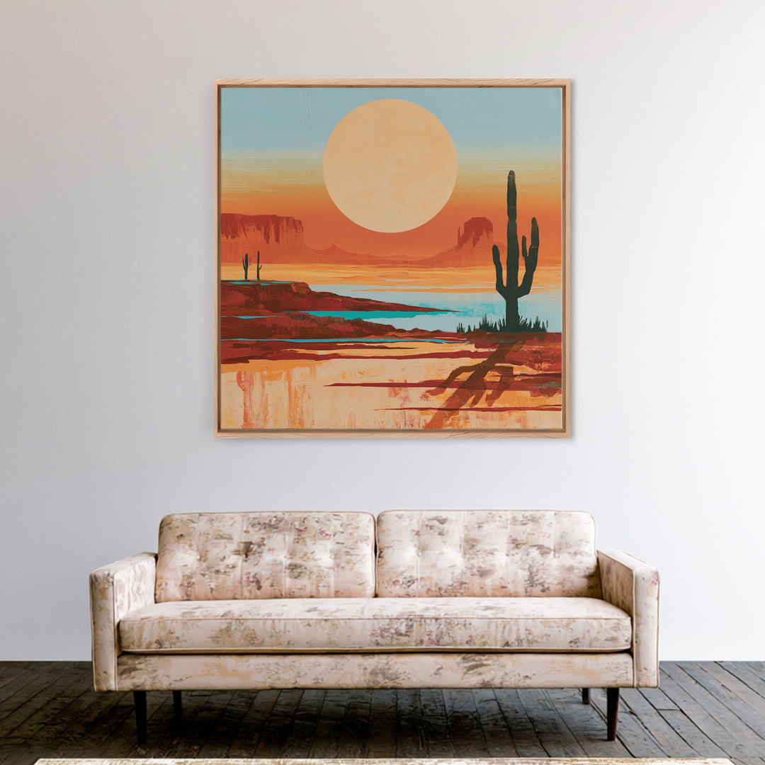 Minimal Beige Sun Framed Canvas Print, Desert Art, Gallery Decor, Southwestern Decor, Oil Painting, Desert, Home Decor, DES-1x1-46