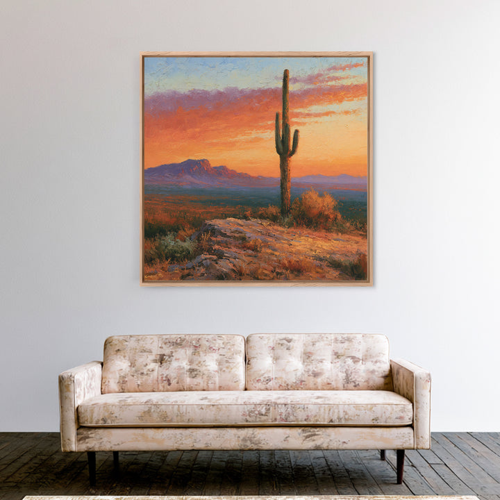 Saguaro Cactus under Orange Sunset Sky Canvas Print, Desert Art, Wall Decor, Southwestern Decor, Desert, Living Room Decor, DES-1x1-49
