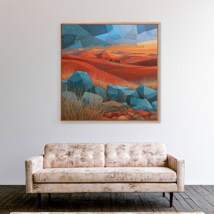 Saharan Dunes with Tiny Caravan Silhouettes Canvas Print, Desert Art, Neutral Decor, Southwestern Decor, Fine Art, Desert, DES-1x1-50