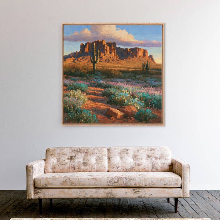 Desert Wildflowers After Spring Rain Framed Canvas Print, Desert Art, Modern Wall Art, Southwestern Decor, Watercolor Art, DES-1x1-52