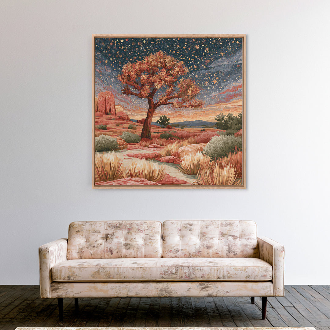 Joshua Tree under Star Filled Night Canvas Print, Desert Art, Modern Decor, Southwestern Decor, Fine Art, Desert, Room Decor, DES-1x1-54