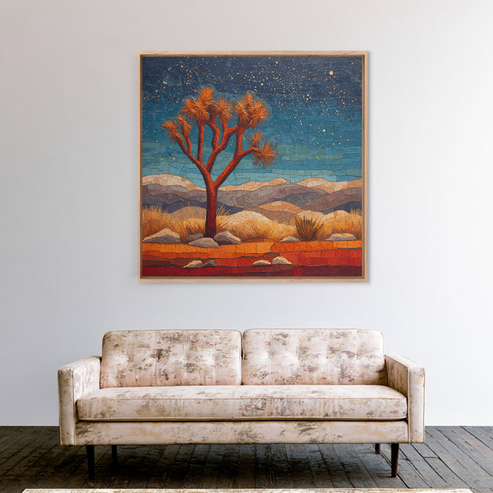 Joshua Tree under Star Filled Night Framed Canvas Print, Desert Art, Botanical Art, Southwestern Decor, Fine Art, Desert, DES-1x1-6