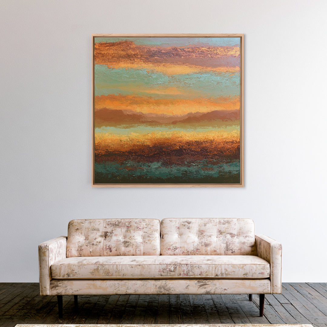 Abstract Heatwave Horizon Framed Canvas Print, Desert Art, Contemporary Art, Southwestern Decor, Fine Art, Desert, Original Art, DES-1x1-61