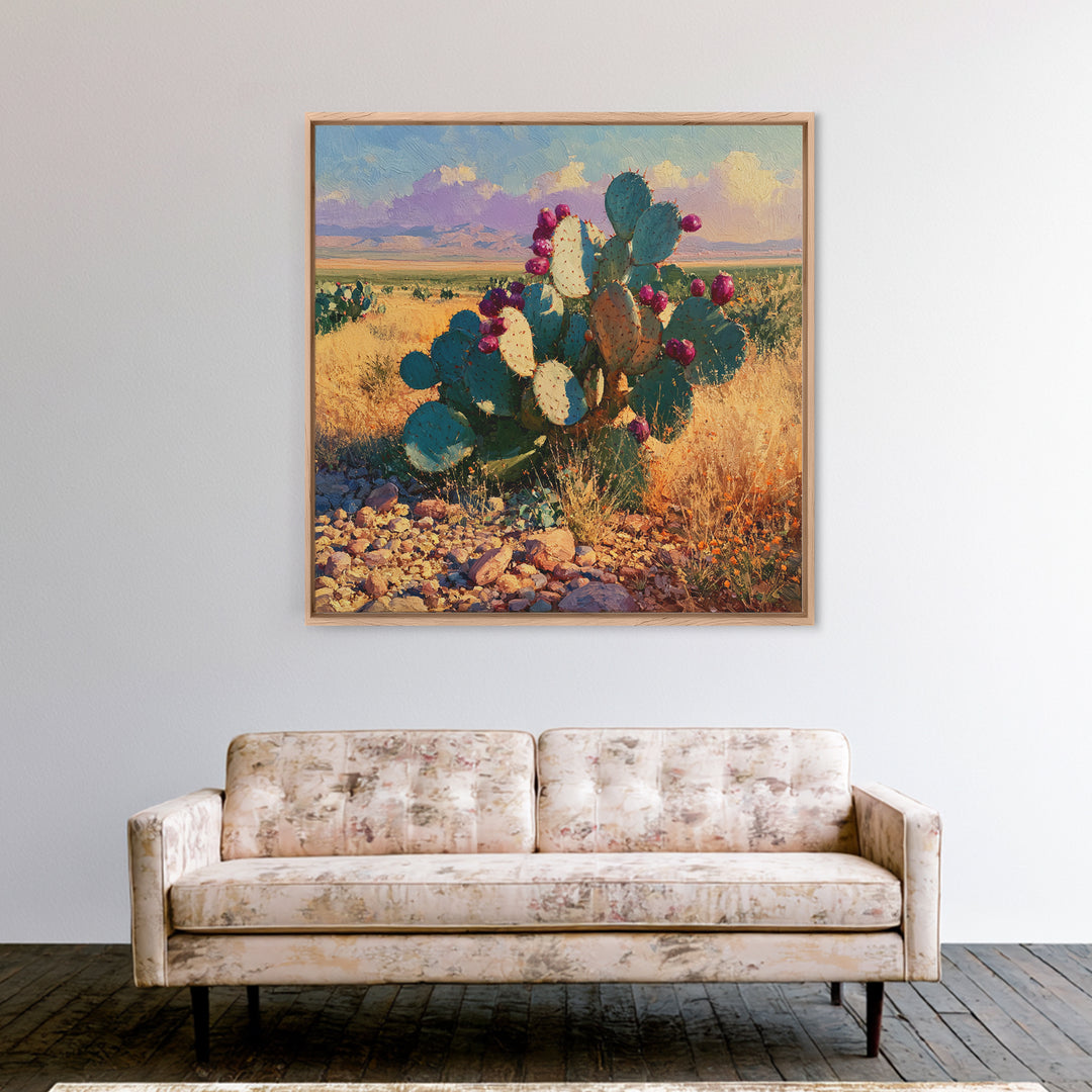 Prickly Pear Cactus Framed Canvas Print, Desert Art, Statement Artwork, Southwestern Decor, Fine Art, Desert, DES-1x1-67