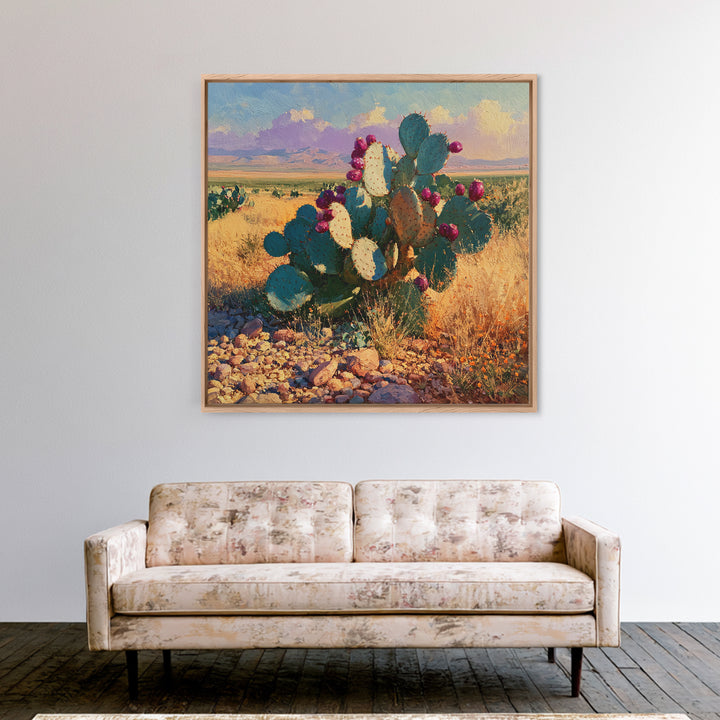 Prickly Pear Cactus Framed Canvas Print, Desert Art, Statement Artwork, Southwestern Decor, Fine Art, Desert, DES-1x1-67