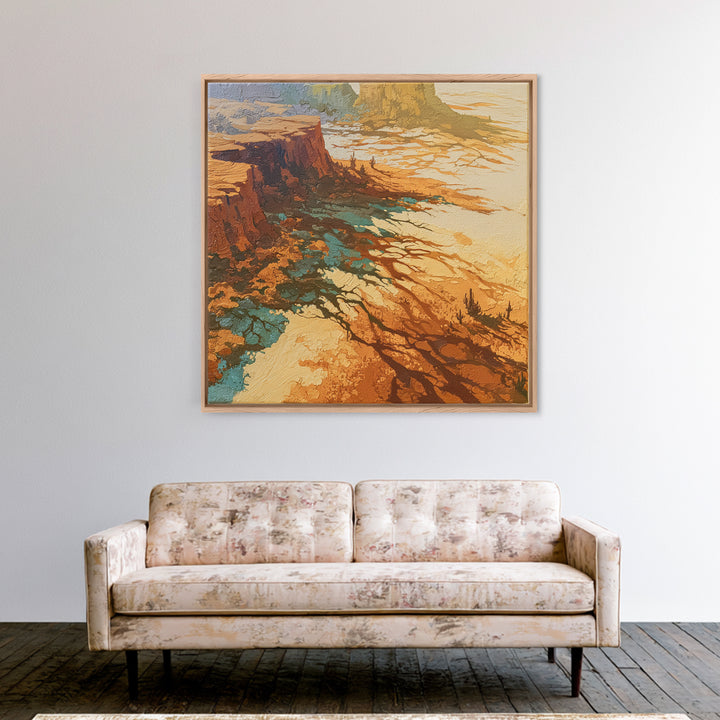 Wind Carved Dune Patterns from Above Framed Canvas Print, Desert Art, Western Wall Art, Southwestern Decor, Oil Painting, DES-1x1-68
