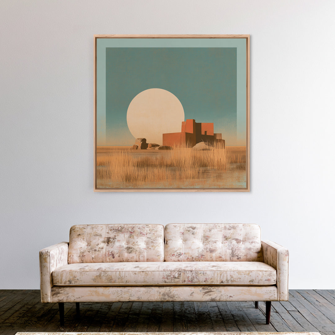Minimal Beige Sun Framed Canvas Print, Desert Art, Gallery Decor, Southwestern Decor, Oil Painting, Desert, Home Decor, DES-1x1-70