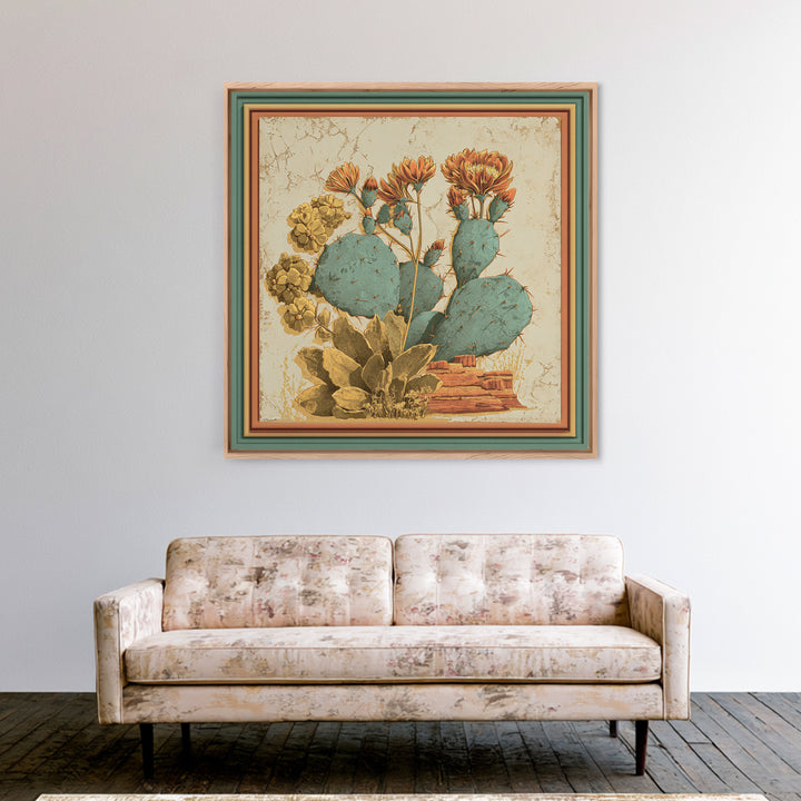 Cactus Botanical Plate Framed Canvas Print, Desert Art, Southwestern Decor, Oil Painting, Desert, Bedroom Wall Art, DES-1x1-8