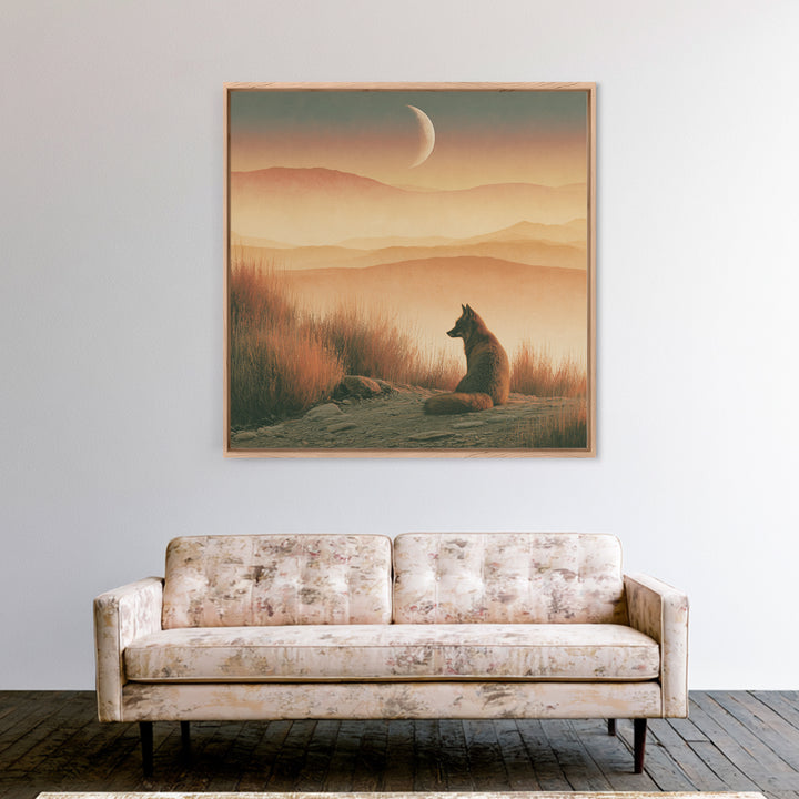 Desert Fox Beneath a Crescent Moon Canvas Print, Desert Art, Printable Wall Art, Southwestern Decor, Fine Art, Desert, DES-1x1-89