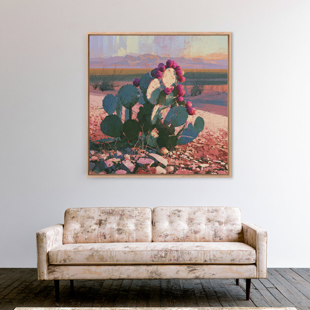 Prickly Pear Cactus Canvas Print, Desert Art, Minimalist Decor, Southwestern Decor, Fine Art, Desert, Boho, Original Art, DES-1x1-91