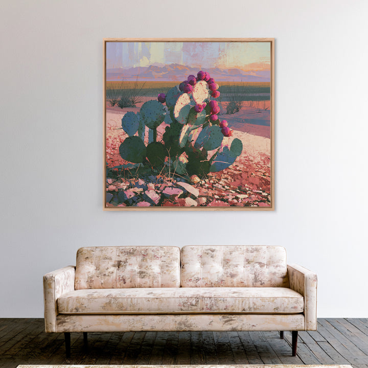 Prickly Pear Cactus Canvas Print, Desert Art, Minimalist Decor, Southwestern Decor, Fine Art, Desert, Boho, Original Art, DES-1x1-91