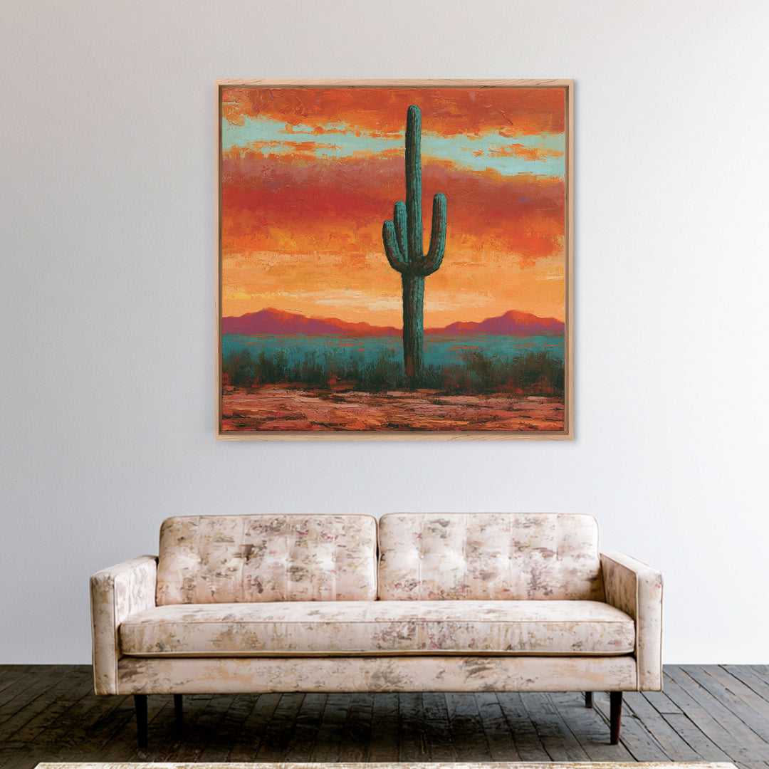 Saguaro Cactus under Orange Sunset Sky Canvas Print, Desert Art, Printable Art, Southwestern Decor, Fine Art, Desert, DES-1x1-97