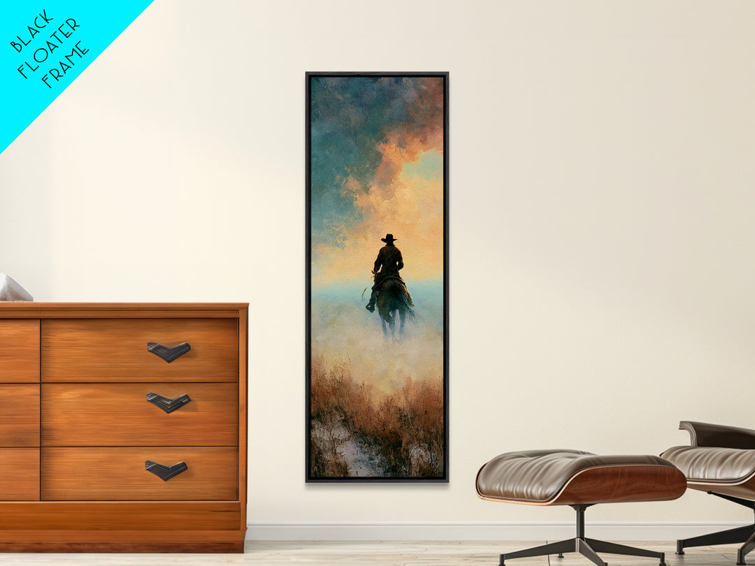 Dusty Horseback Rider at Sunset Canvas Print, Desert Art, Western Decor, Southwestern Decor, Fine Art, Desert, Modern Decor, DES-1x3-11