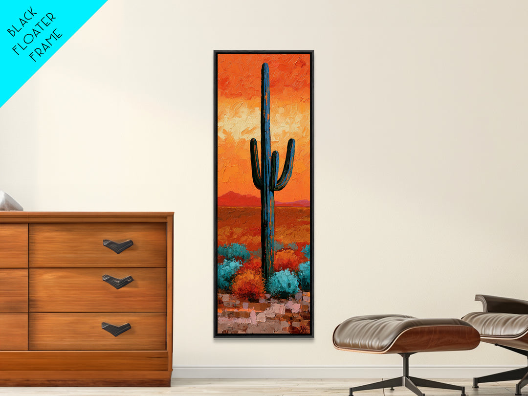 Saguaro Cactus under Orange Sunset Sky Canvas Print, Desert Art, Printable Wall Art, Southwestern Decor, Oil Painting, Desert, DES-1x3-13