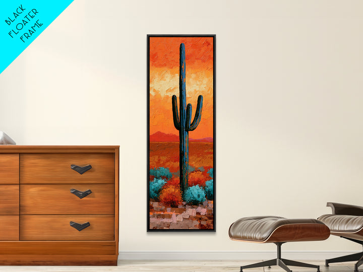 Saguaro Cactus under Orange Sunset Sky Canvas Print, Desert Art, Printable Wall Art, Southwestern Decor, Oil Painting, Desert, DES-1x3-13