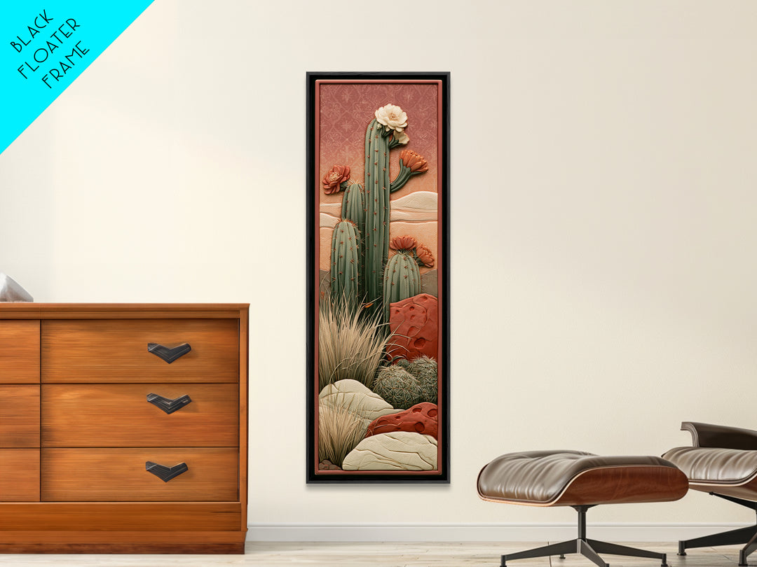 Cactus Botanical Plate Framed Canvas Print, Desert Art, Boho, Southwestern Decor, Fine Art, Desert, Mountain Wall Art, DES-1x3-20