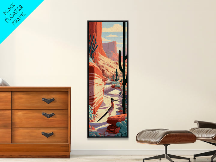 Roadrunner Bird in a Dry Wash Canvas Print, Desert Art, Modern Decor, Southwestern Decor, Fine Art, Desert, Room Decor, DES-1x3-26