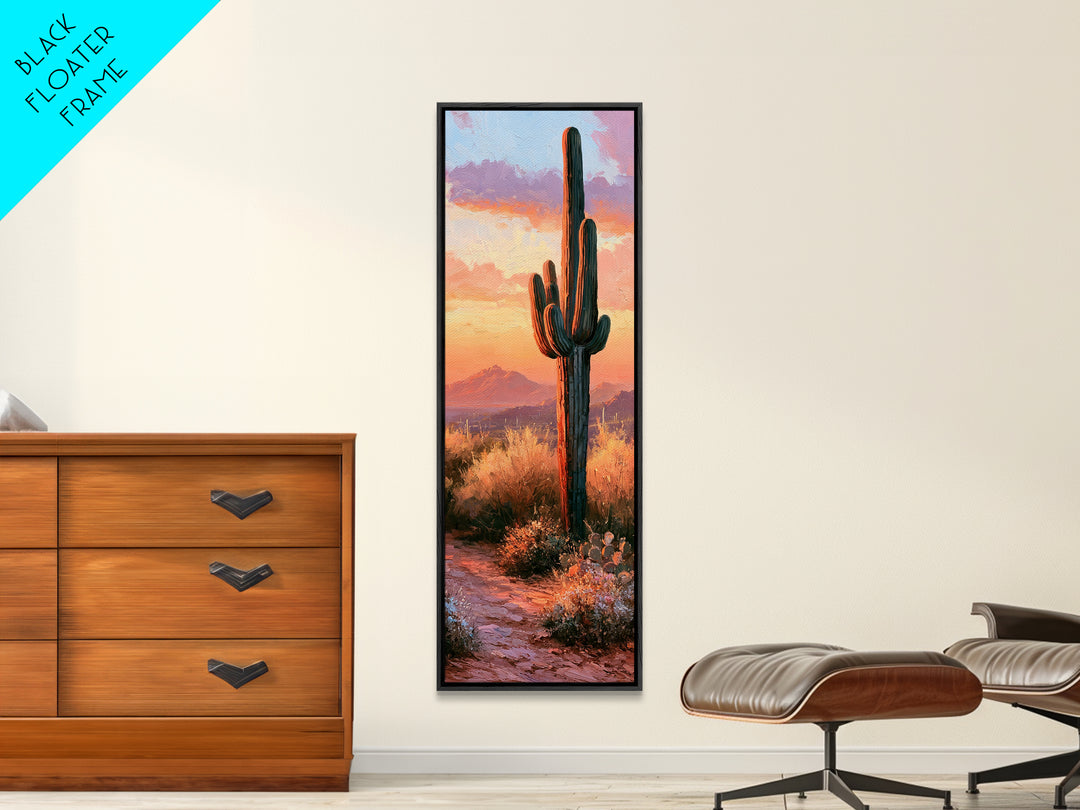 Saguaro Cactus under Orange Sunset Sky Canvas Print, Desert Art, Printable Wall Art, Southwestern Decor, Oil Painting, Desert, DES-1x3-37