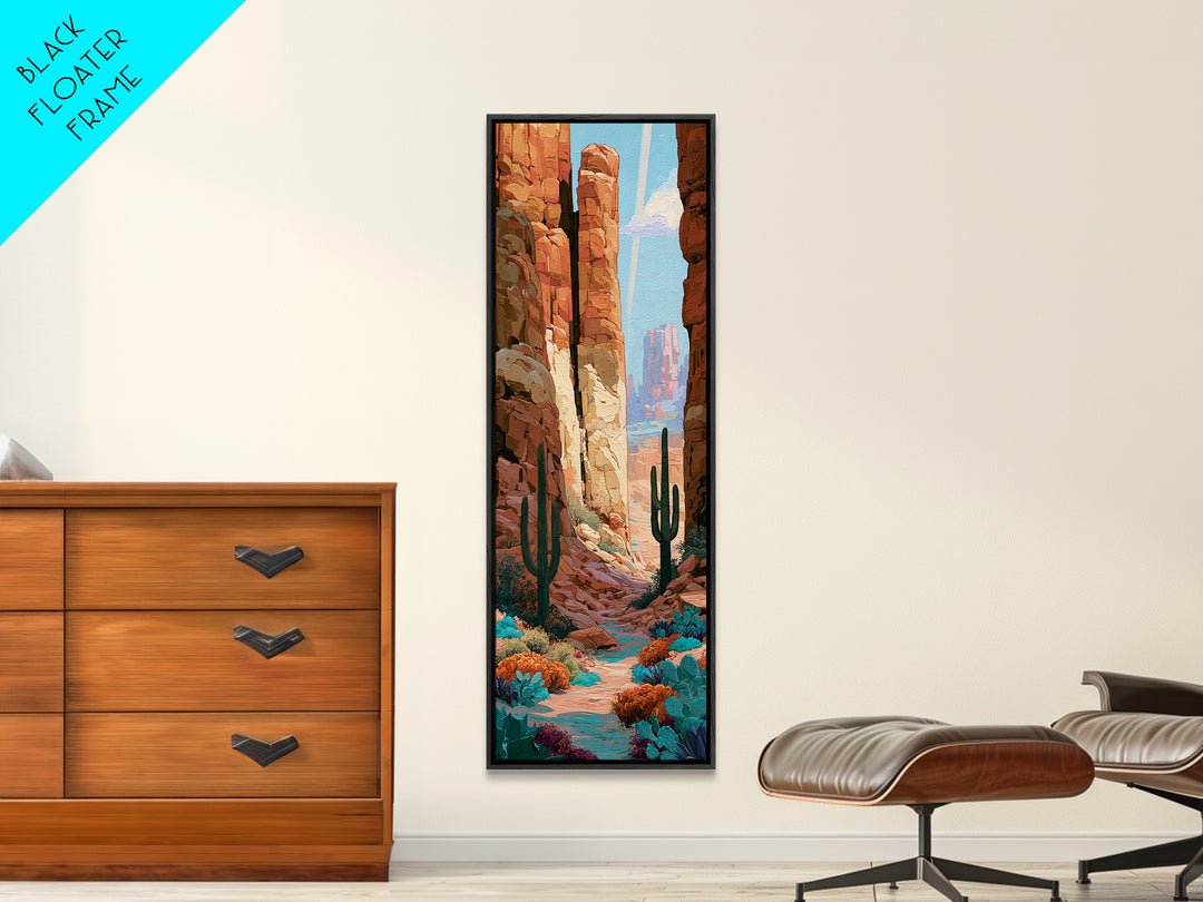 Sandstone Canyon with Dramatic Light Beam Framed Canvas Print, Desert Art, Southwestern Decor, Oil Painting, Desert, DES-1x3-4