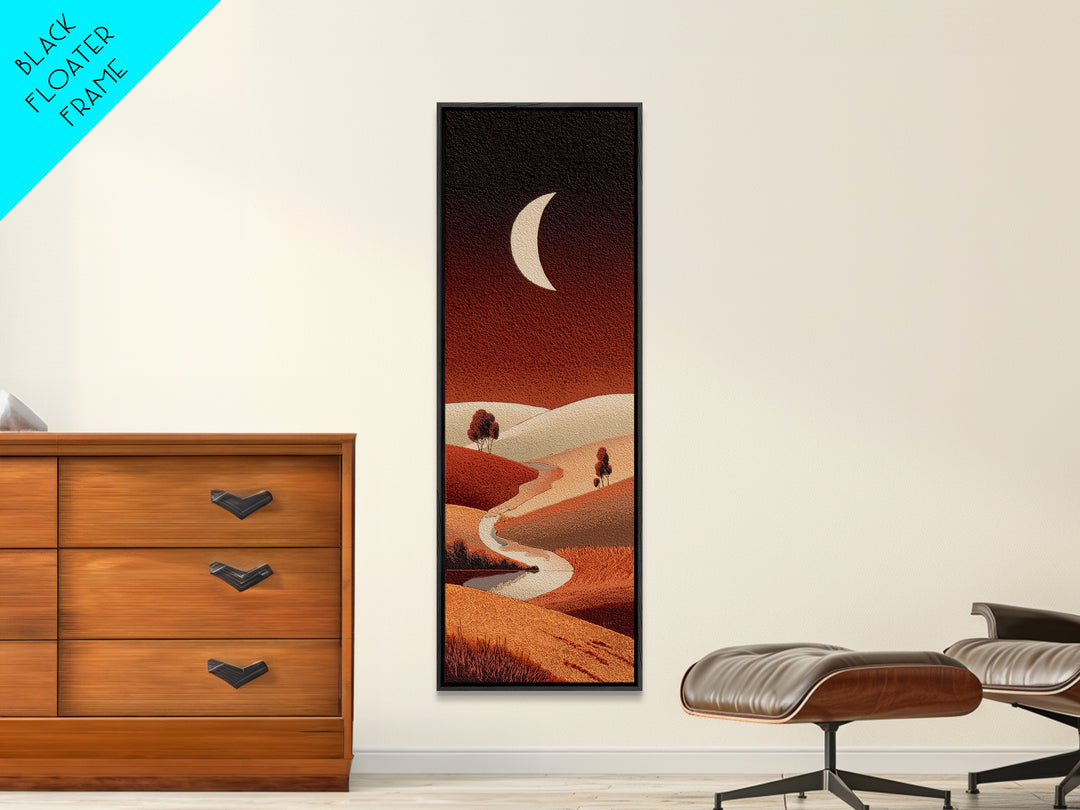 Saharan Dunes with Tiny Caravan Silhouettes Framed Canvas Print, Desert Art, Southwestern Decor, Oil Painting, Desert, DES-1x3-62