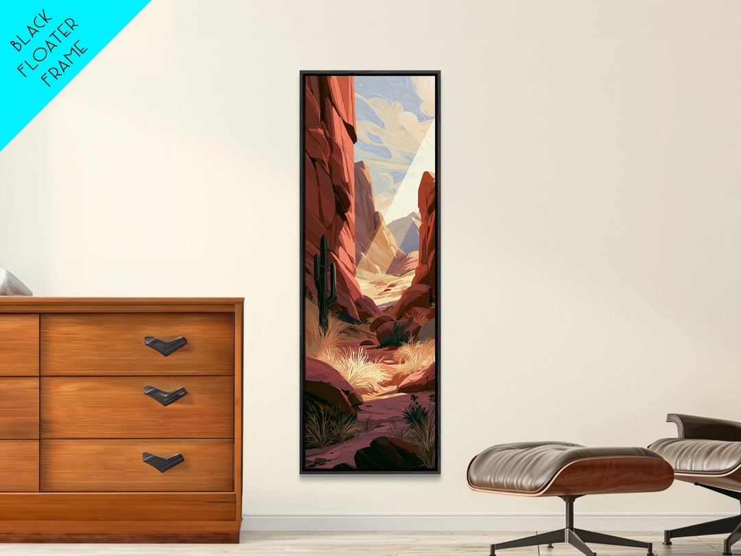 Sandstone Canyon with Dramatic Light Beam Framed Canvas Print, Desert Art, Nature Wall Art, Southwestern Decor, Desert, DES-1x3-76