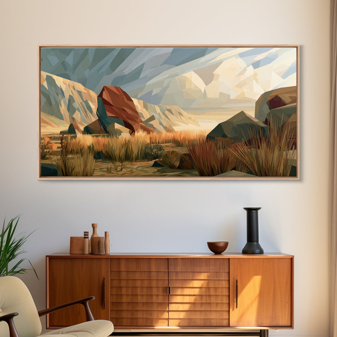 Terracotta and Cream Geometric Landscape Framed Canvas Print, Desert Art, Contemporary Art, Southwestern Decor, Desert, DES-2x1-14