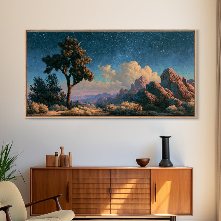 Joshua Tree under Star Filled Night Canvas Print, Desert Art, Wall Decor, Southwestern Decor, Desert, Living Room Decor, DES-2x1-2