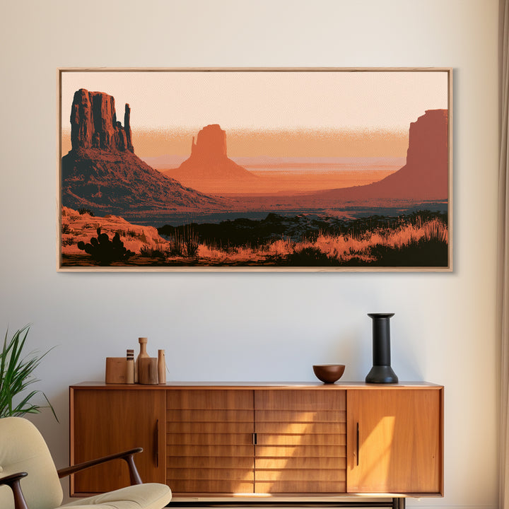 Monument Valley Silhouette Framed Canvas Print, Desert Art, Abstract Wall Art, Southwestern Decor, Desert, Living Room Art, DES-2x1-29