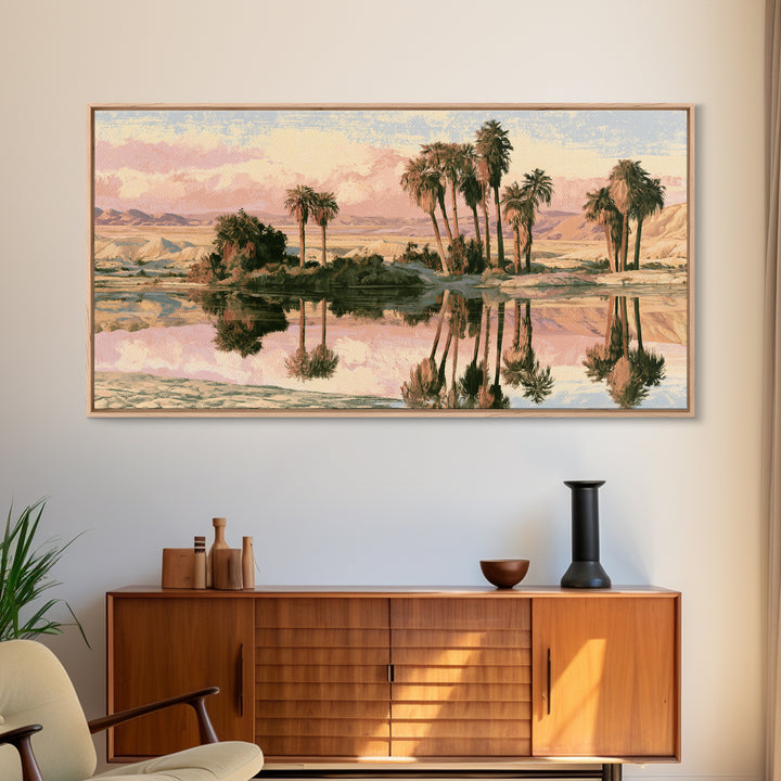Palm Oasis Reflected Framed Canvas Print, Desert Art, Room Decor, Southwestern Decor, Fine Art, Desert, Abstract Wall Art, DES-2x1-35
