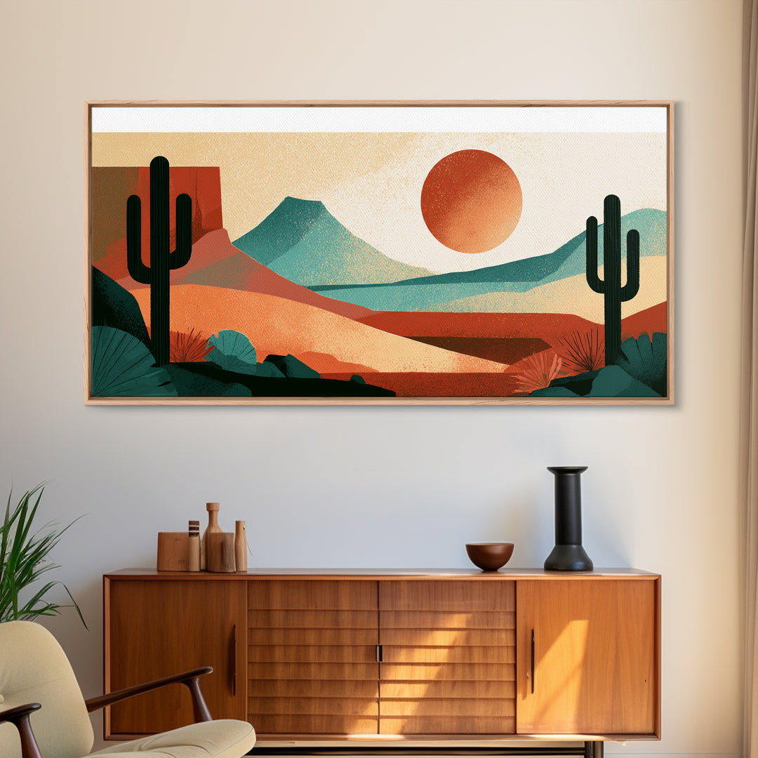 Terracotta and Cream Geometric Landscape Framed Canvas Print, Desert Art, Contemporary Art, Southwestern Decor, Desert, DES-2x1-38