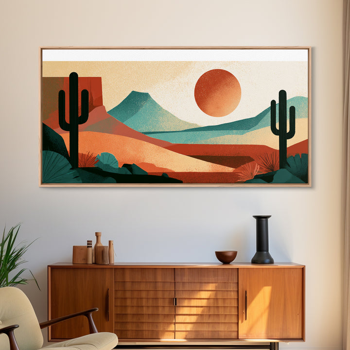 Terracotta and Cream Geometric Landscape Framed Canvas Print, Desert Art, Contemporary Art, Southwestern Decor, Desert, DES-2x1-38