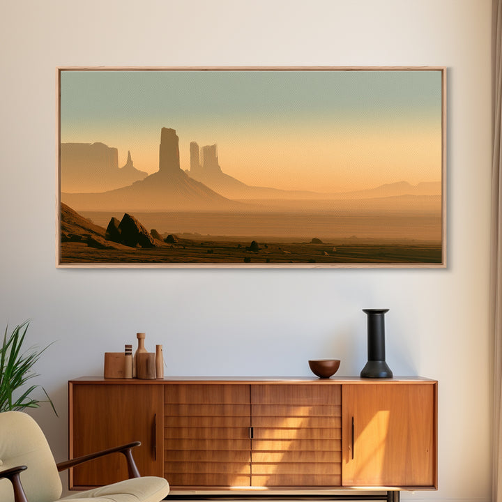 Monument Valley Silhouette Framed Canvas Print, Desert Art, Abstract Wall Art, Southwestern Decor, Desert, Living Room Art, DES-2x1-5