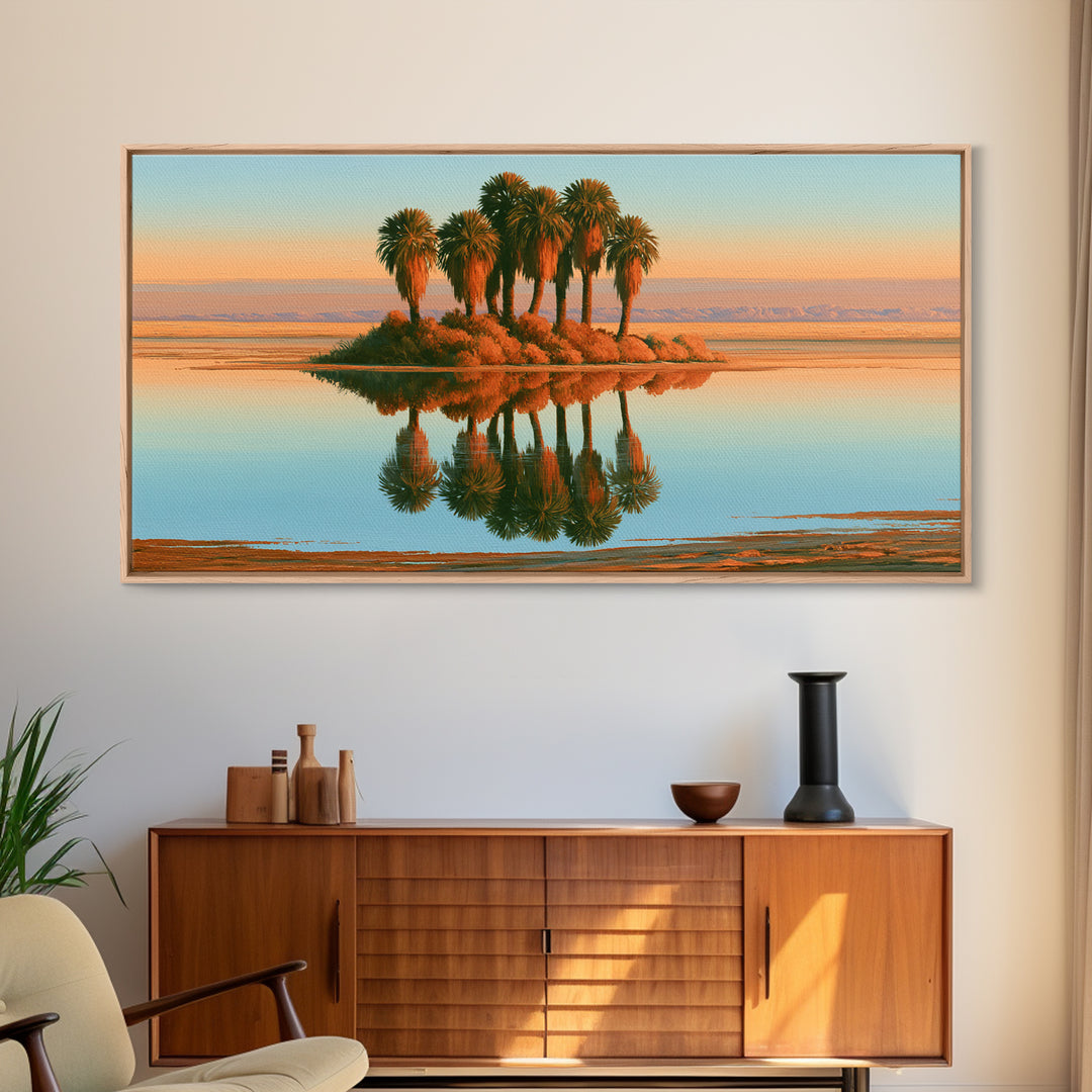 Palm Oasis Reflected Framed Canvas Print, Desert Art, Colorful Wall Art, Southwestern Decor, Fine Art, Desert, DES-2x1-59