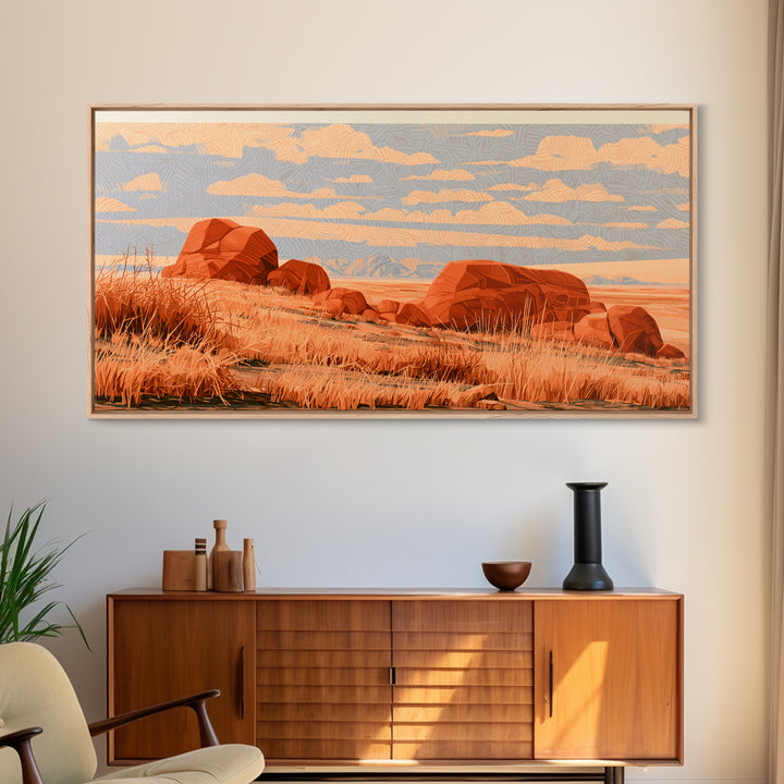 Terracotta and Cream Geometric Landscape Canvas Print, Desert Art, Print, Southwestern Decor, Desert, Watercolor Painting, DES-2x1-62
