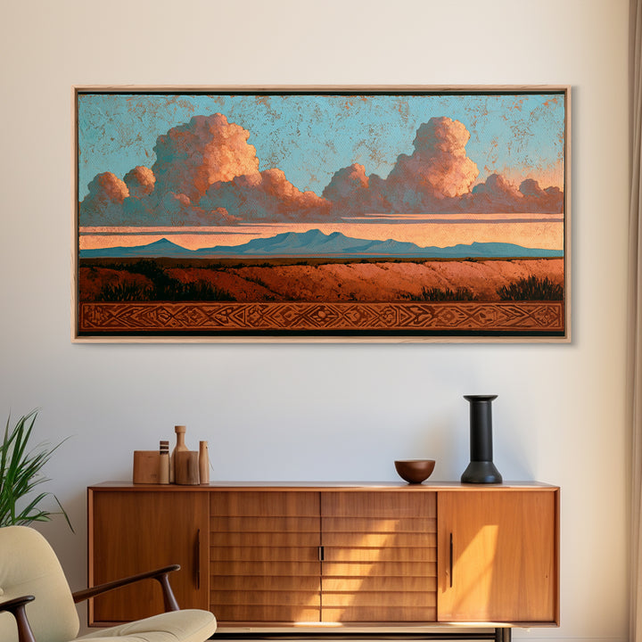 Ancient Desert Petroglyph Design Framed Canvas Print, Desert Art, Modern Wall Art, Southwestern Decor, Fine Art, Desert, DES-2x1-65