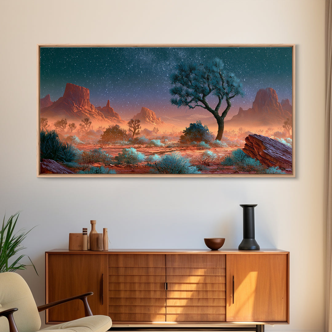 Joshua Tree under Star Filled Night Canvas Print, Desert Art, Printable Art, Southwestern Decor, Desert, Colorful Wall Art, DES-2x1-74