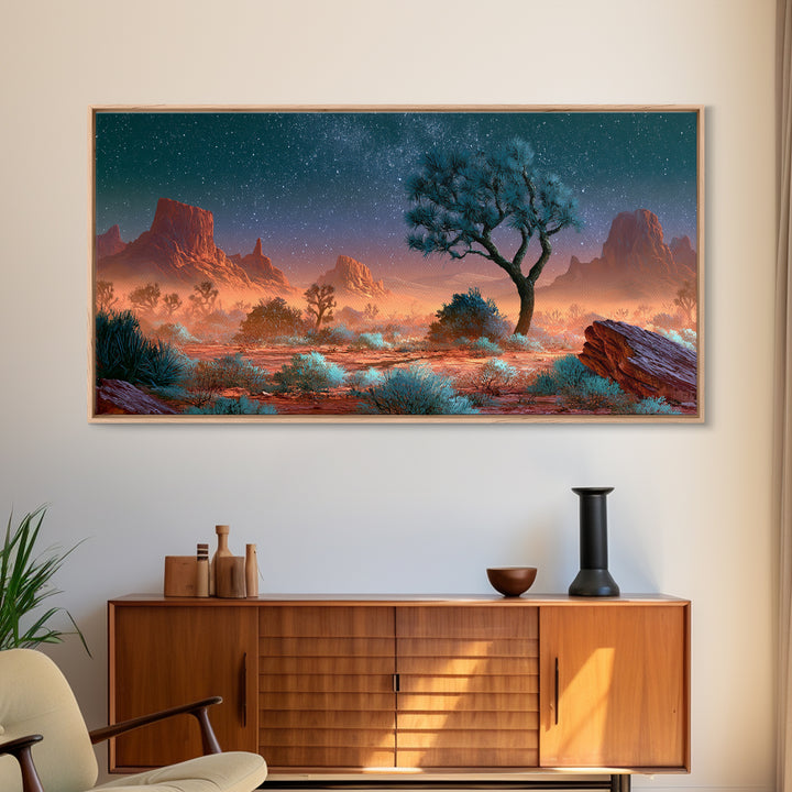 Joshua Tree under Star Filled Night Canvas Print, Desert Art, Printable Art, Southwestern Decor, Desert, Colorful Wall Art, DES-2x1-74