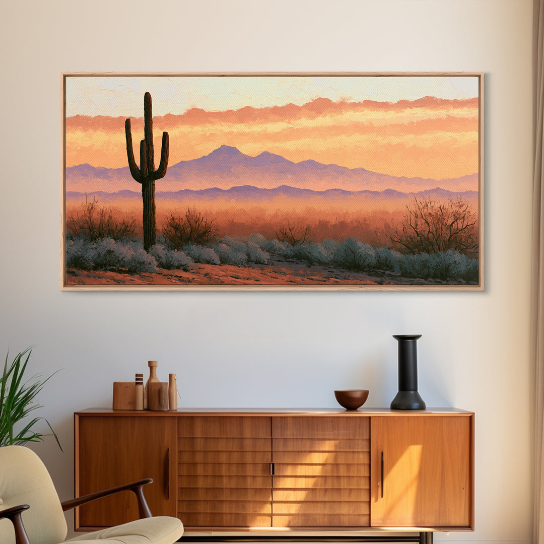 Saguaro Cactus under Orange Sunset Sky Canvas Print, Desert Art, Landscape Art, Southwestern Decor, Fine Art, Desert, DES-2x1-93
