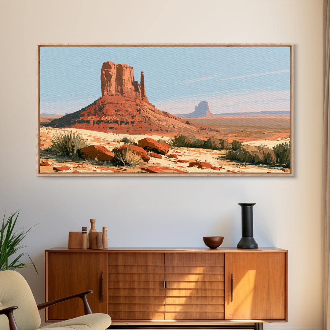Abstract Mesa Landscape Framed Canvas Print, Desert Art, Statement Artwork, Southwestern Decor, Oil Painting, Desert, DES-2x1-95