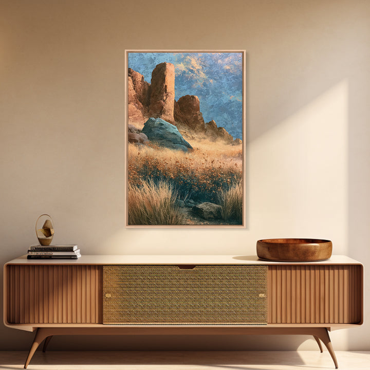 Desert Wildflowers After Spring Rain Framed Canvas Print, Desert Art, Abstract Wall Art, Southwestern Decor, Fine Art, Desert, DES-2x3-12
