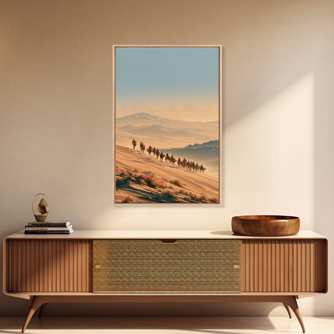 Camel Caravan Crossing Golden Dunes Canvas Print, Desert Art, Large Wall Art, Southwestern Decor, Oil Painting, Desert, DES-2x3-15