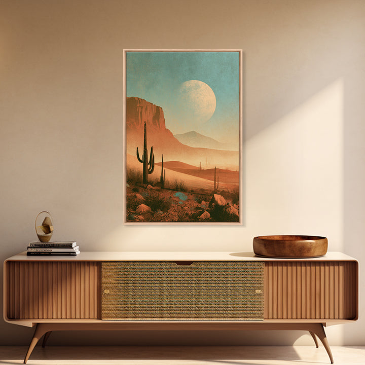 Desert Moon over Rolling Sand Framed Canvas Print, Desert Art, Wall Art Prints, Southwestern Decor, Watercolor Art, Desert, DES-2x3-18