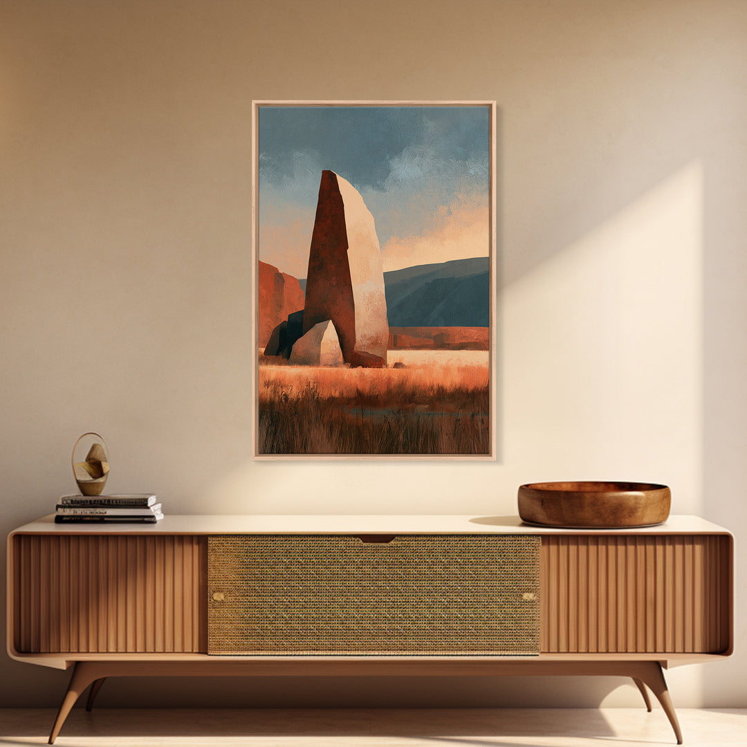 Terracotta and Cream Geometric Landscape Framed Canvas Print, Desert Art, Room Decor, Southwestern Decor, Fine Art, Desert, DES-2x3-2