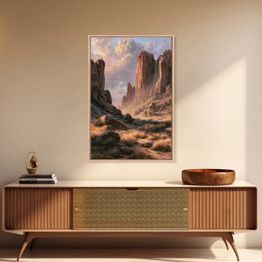 Sandstone Canyon with Dramatic Light Beam Framed Canvas Print, Desert Art, Contemporary Art, Southwestern Decor, Desert, DES-2x3-24