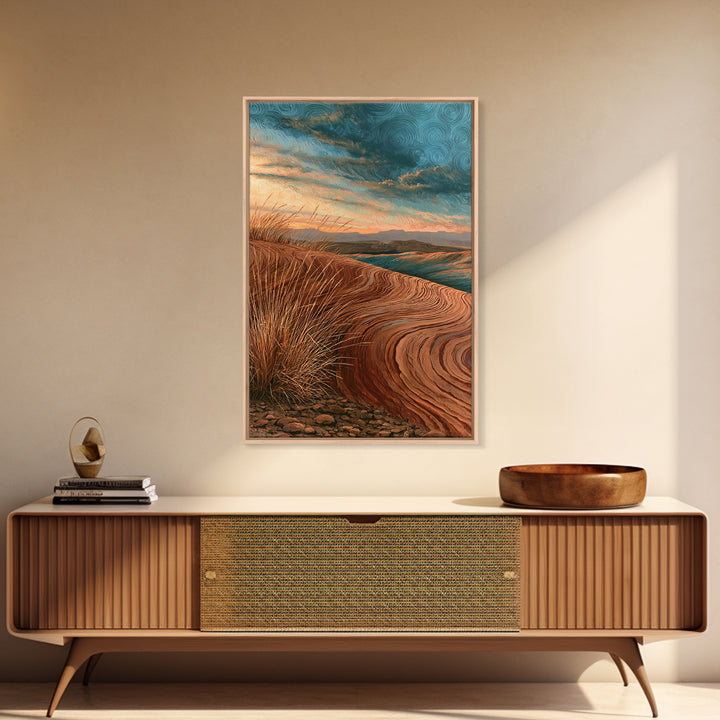 Wind Carved Dune Patterns from Above Framed Canvas Print, Desert Art, Gallery Decor, Southwestern Decor, Oil Painting, Desert, DES-2x3-28
