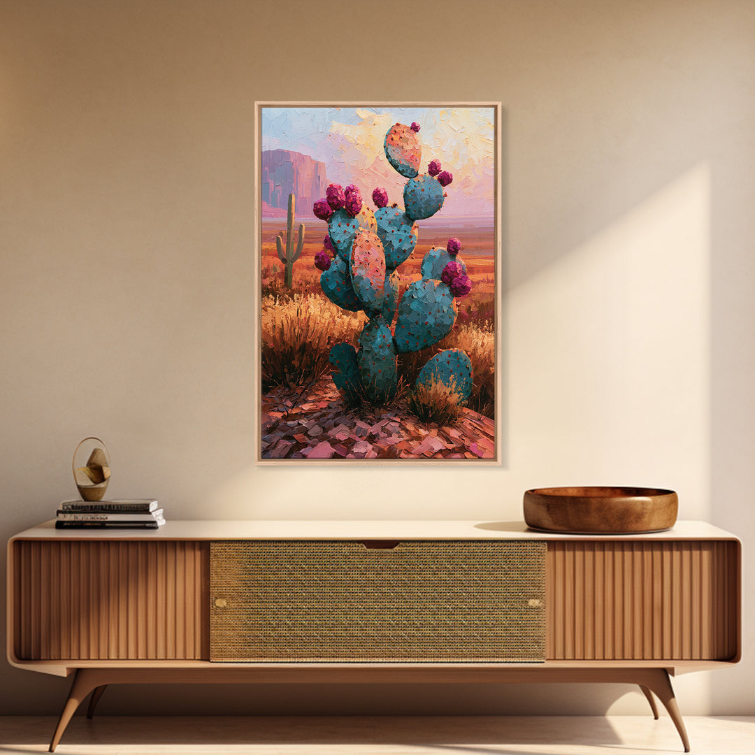 Prickly Pear Cactus Framed Canvas Print, Desert Art, Wall Art Prints, Southwestern Decor, Fine Art, Desert, Boho Decor, DES-2x3-3
