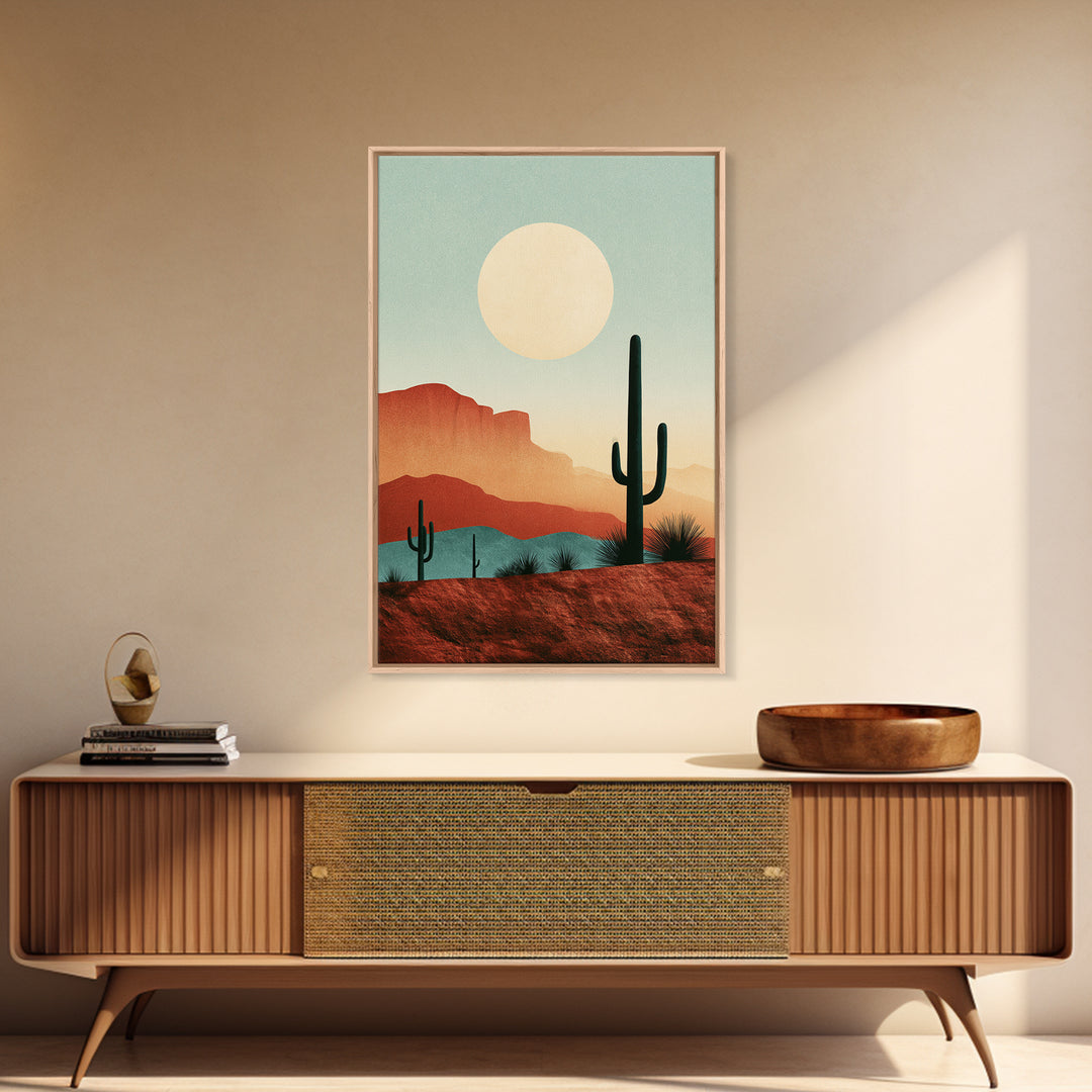 Minimal Beige Sun Framed Canvas Print, Desert Art, Digital Prints, Southwestern Decor, Oil Painting, Desert, Boho Wall Art, DES-2x3-30